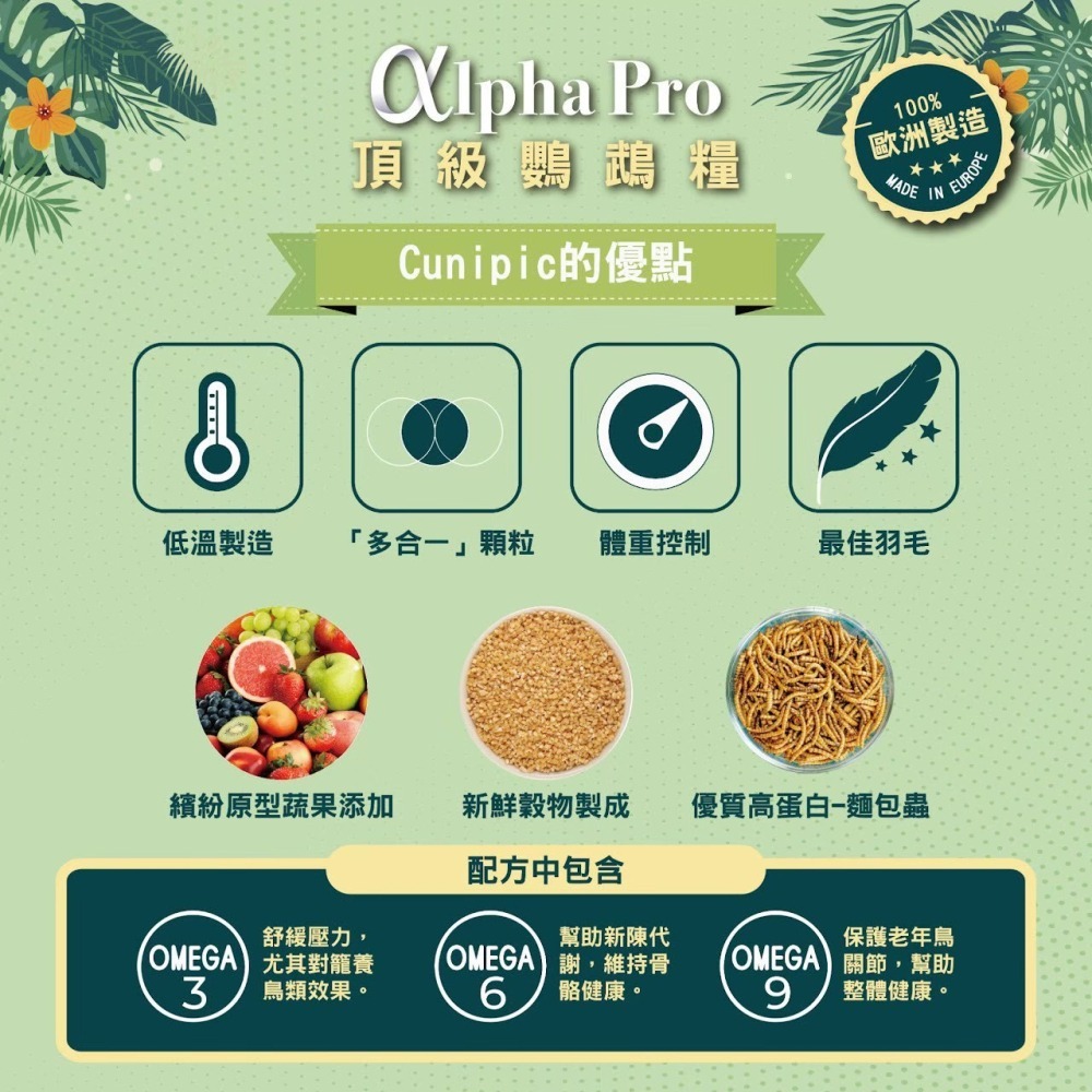 Cunipic 鳥滋養丸 頂極鳥飼料 中大型鸚鵡 中小型鸚鵡 熱帶水果-細節圖3