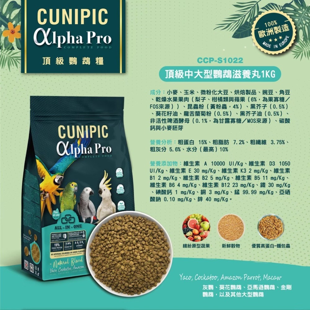Cunipic 鳥滋養丸 頂極鳥飼料 中大型鸚鵡 中小型鸚鵡 熱帶水果-細節圖9
