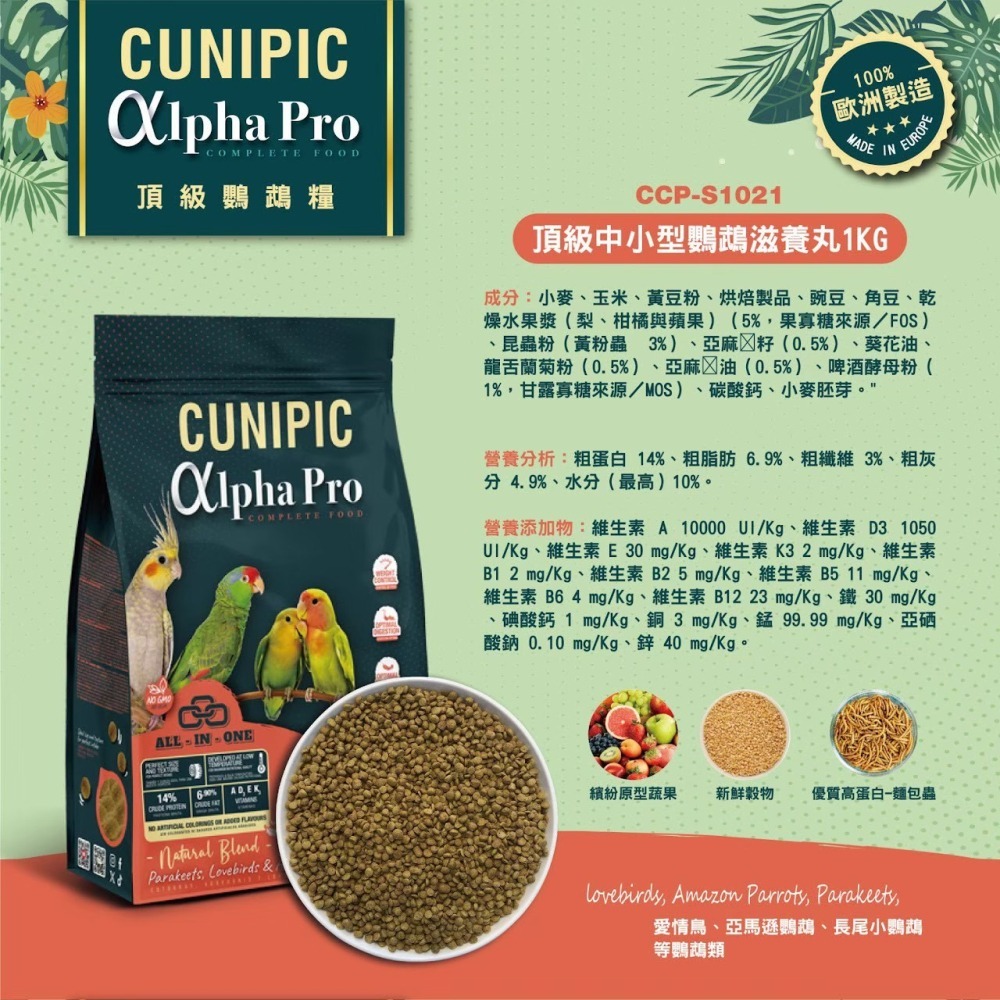 Cunipic 鳥滋養丸 頂極鳥飼料 中大型鸚鵡 中小型鸚鵡 熱帶水果-細節圖10