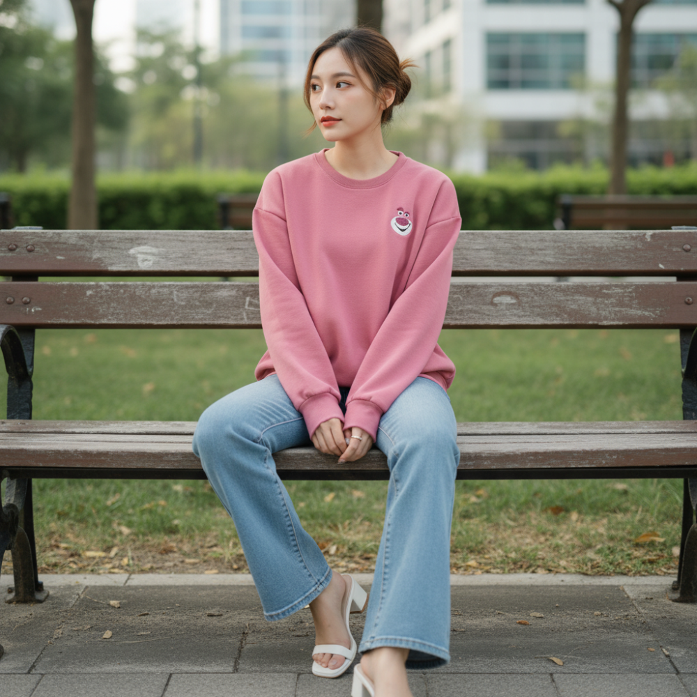 木木選品精挑細選 女款休閒粉紅長袖圓領衛衣，打造時尚青春的完美穿搭！-細節圖2