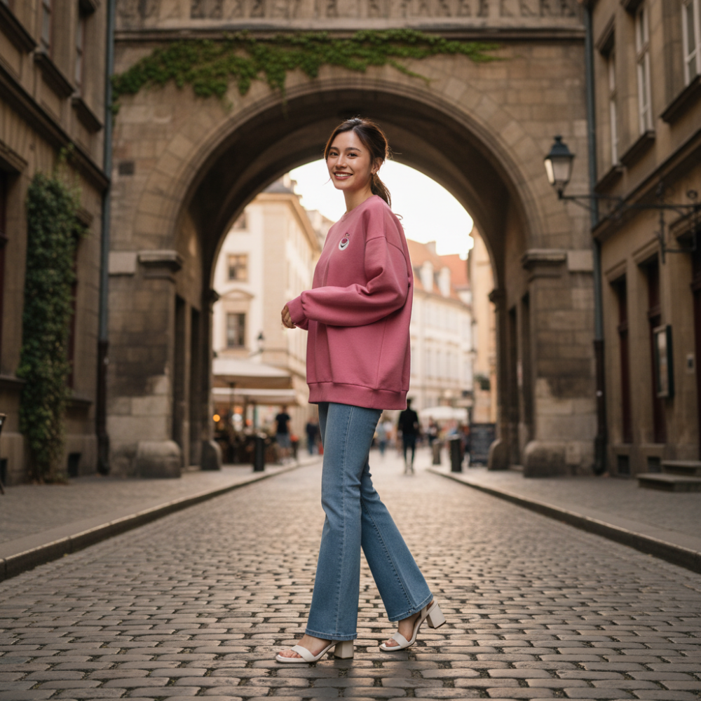 木木選品精挑細選 女款休閒粉紅長袖圓領衛衣，打造時尚青春的完美穿搭！-細節圖4