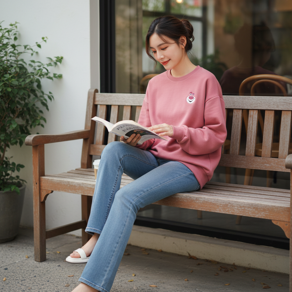 木木選品精挑細選 女款休閒粉紅長袖圓領衛衣，打造時尚青春的完美穿搭！-細節圖5