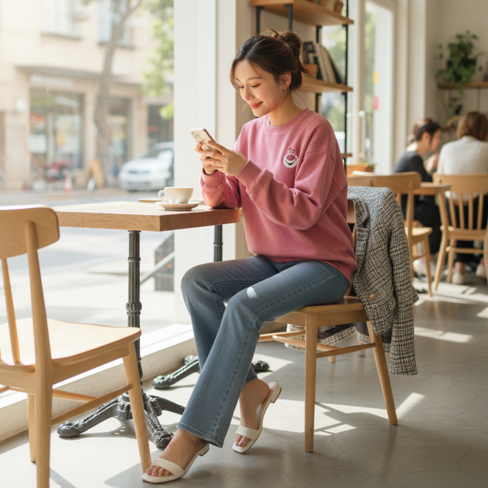 木木選品精挑細選 女款休閒粉紅長袖圓領衛衣，打造時尚青春的完美穿搭！-細節圖8