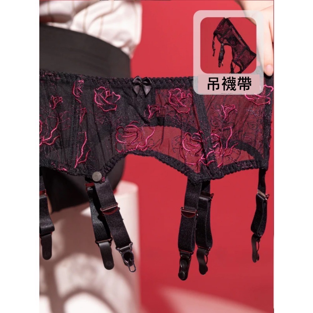 珞櫻正品🖤 絕美吊襪帶＋大腿襪 極光5D 玫瑰刺繡 油亮絲襪  透膚絲襪 性感蕾絲 吊帶襪 絲滑-規格圖9