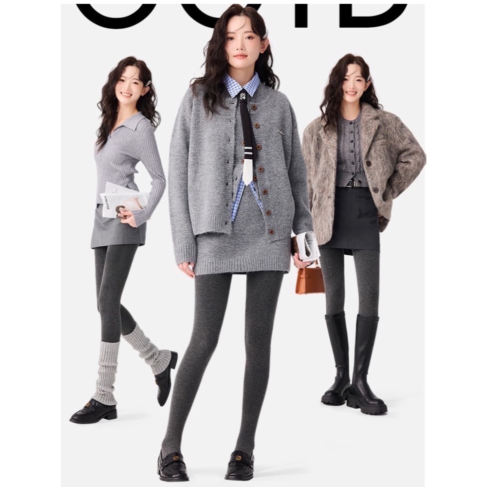 寶娜斯BONAS ❤️可斐格雷系 秋冬灰色系加絨褲襪 顯瘦壓腹 保暖高腰顯瘦打底褲 高彈雲朵棉 寶娜斯 光腿神器-細節圖2