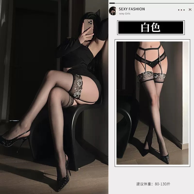 平價款🌹3D經典玫瑰刺繡 蕾絲一體吊帶絲襪 油亮 極光 啞光 免脫性感 吊襪帶 黑絲 超薄 情趣-規格圖8