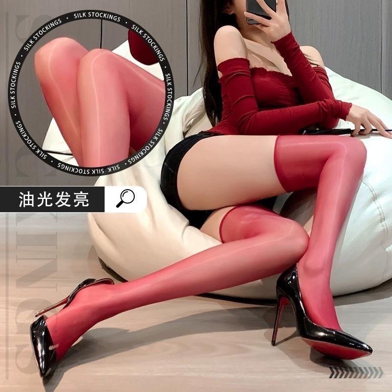 珞櫻正品🖤 1D油亮無邊大腿襪 過膝襪 糖果色絲襪0918 馬油襪 極光襪 透膚絲襪 偽娘 黑絲情趣-細節圖5