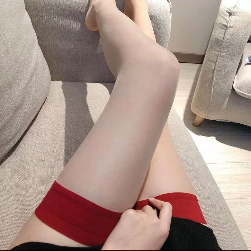 珞櫻正品🖤撞色大腿襪 1D超薄絲襪 長筒黑絲紅邊性感高筒 防滑隱形透膚純欲風過膝加大 偽娘 網紅 吊帶絲襪-規格圖9
