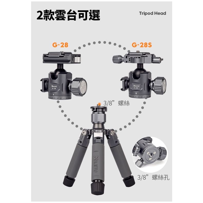 XILETU 喜樂途 G-28S 雙全景雲台 可折卸冷靴口 360度水平旋轉全景 無縫連接 專業雲台 錄影雲台-細節圖4