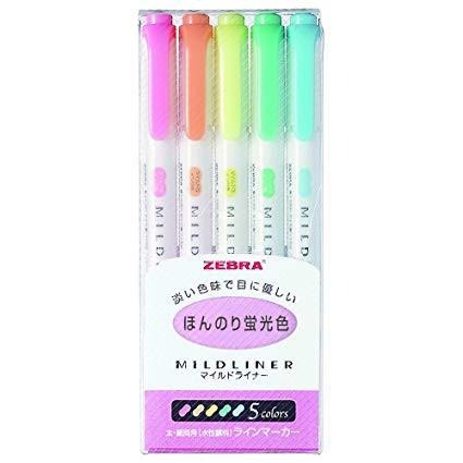 日本 斑馬ZEBRA MILDLINER WKT7-5C 雙頭柔性螢光筆 5色組 (淡柔/冷澀/和風/親和 4種規格)-細節圖3