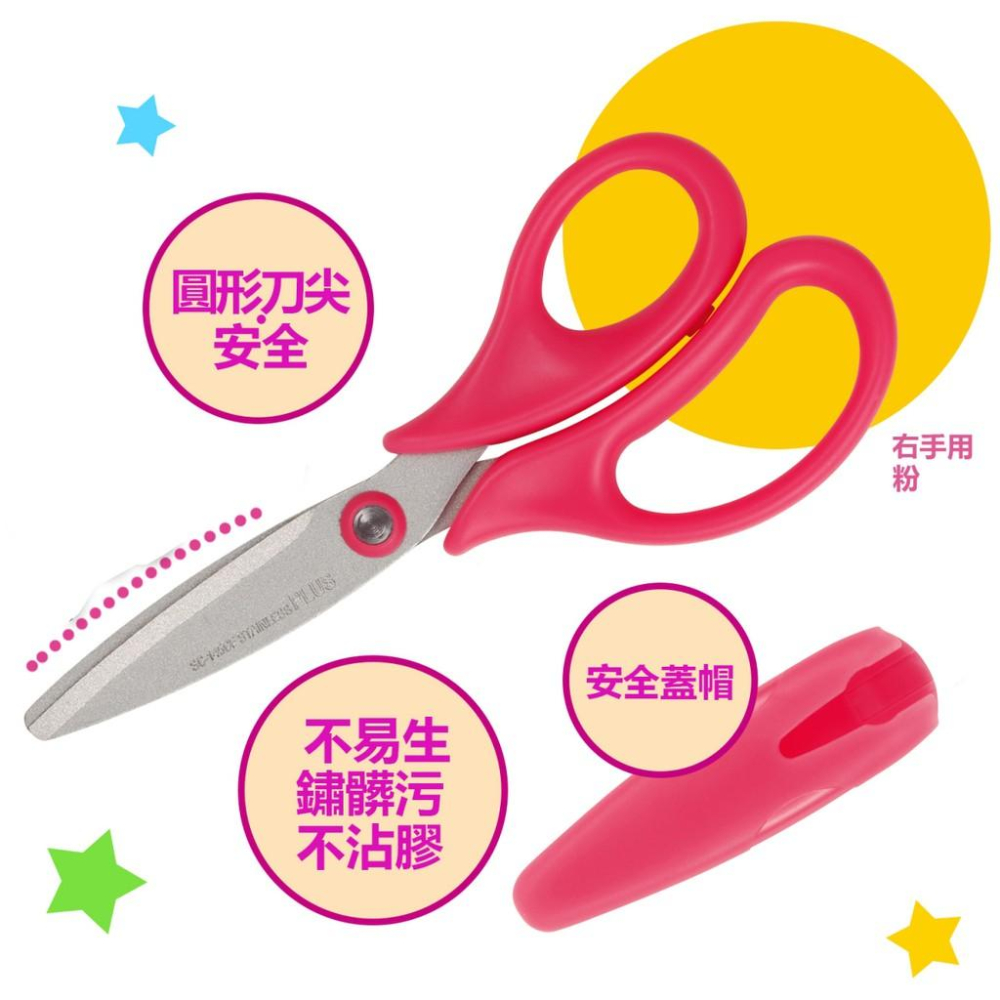 PLUS 普樂士 SC-145CF 兒童剪刀(不沾膠附蓋) 粉 / SC-145CL 兒童剪刀(左手用不沾膠附蓋) 藍-細節圖2