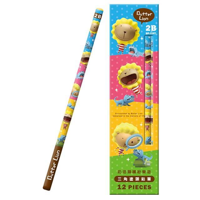 雄獅 NO.1158 奶油獅好朋友三角塗頭鉛筆 2B 12支入 / NO.1157 奶油獅繽紛三角塗頭鉛筆 2B 12入-細節圖2