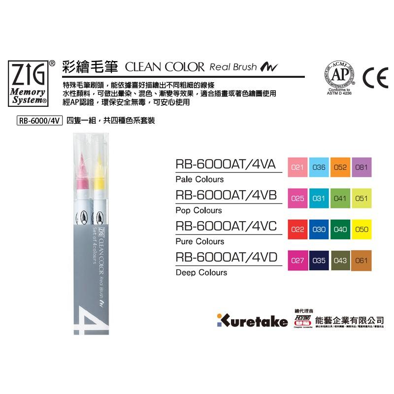 日本吳竹 Kuretake ZIG 彩繪毛筆 四色套組 (RB-6000AT )-細節圖2