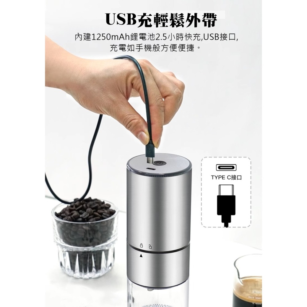 日本 NICOH【送~毛刷、清潔球】USB充電 電動磨豆機 不鏽鋼錐刀磨豆機 磨粉機 磨豆機 咖啡研磨機 NCG-128-細節圖8