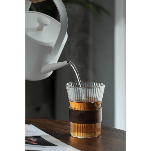 日式豎紋茶杯 束腰杯 掛耳式咖啡杯 300ml 玻璃杯 隔熱防燙 手沖咖啡杯 拿鐵杯 泡茶杯子