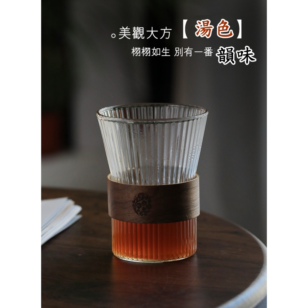 日式豎紋茶杯  束腰杯 掛耳式咖啡杯 300ml 玻璃杯 隔熱防燙 手沖咖啡杯 拿鐵杯 泡茶杯子-細節圖10