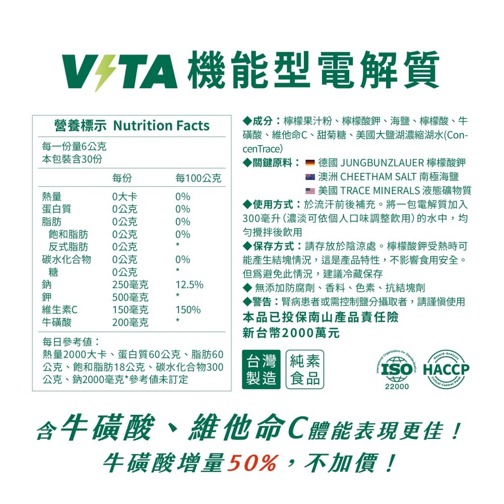 優維特 VITA 機能型電解質粉 檸檬口味 運動飲料 斷食專用 KETO生酮 戶外工作 無糖 兒童成人適用-細節圖2