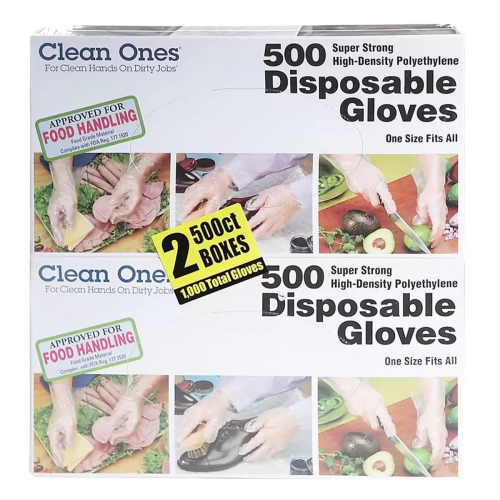 免運 Clean Ones 拋棄式塑膠手套 500入 X 2盒 #36797【杰洋好市多代購】