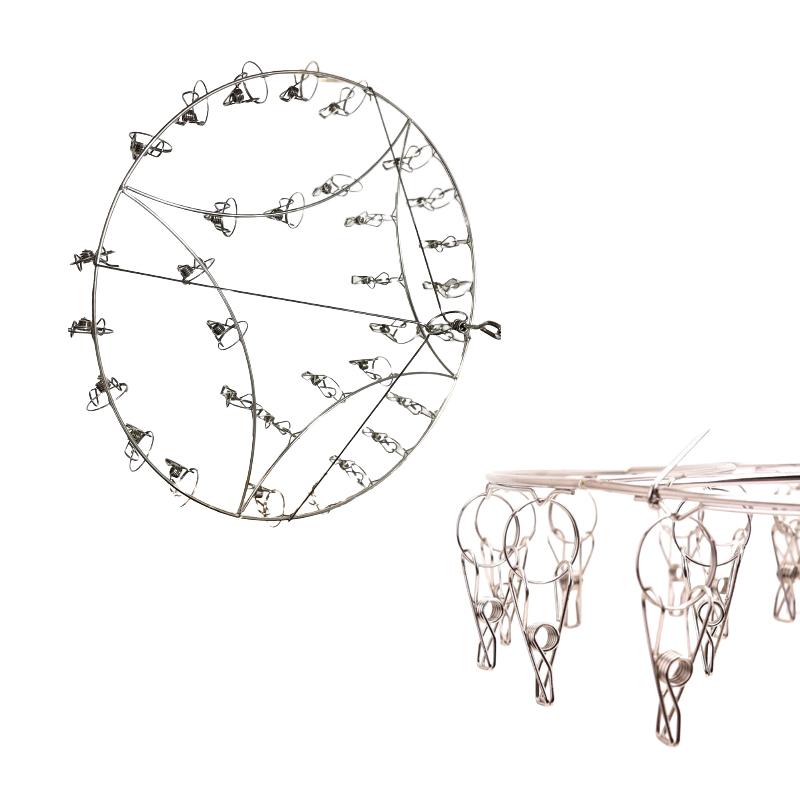 宏圃生活實心不鏽鋼吊襪架32夾【緣屋百貨】天天出貨 曬衣架 衣架 衣夾 圓形曬衣架 不鏽鋼吊襪架 晾衣架 實心曬衣架-細節圖3