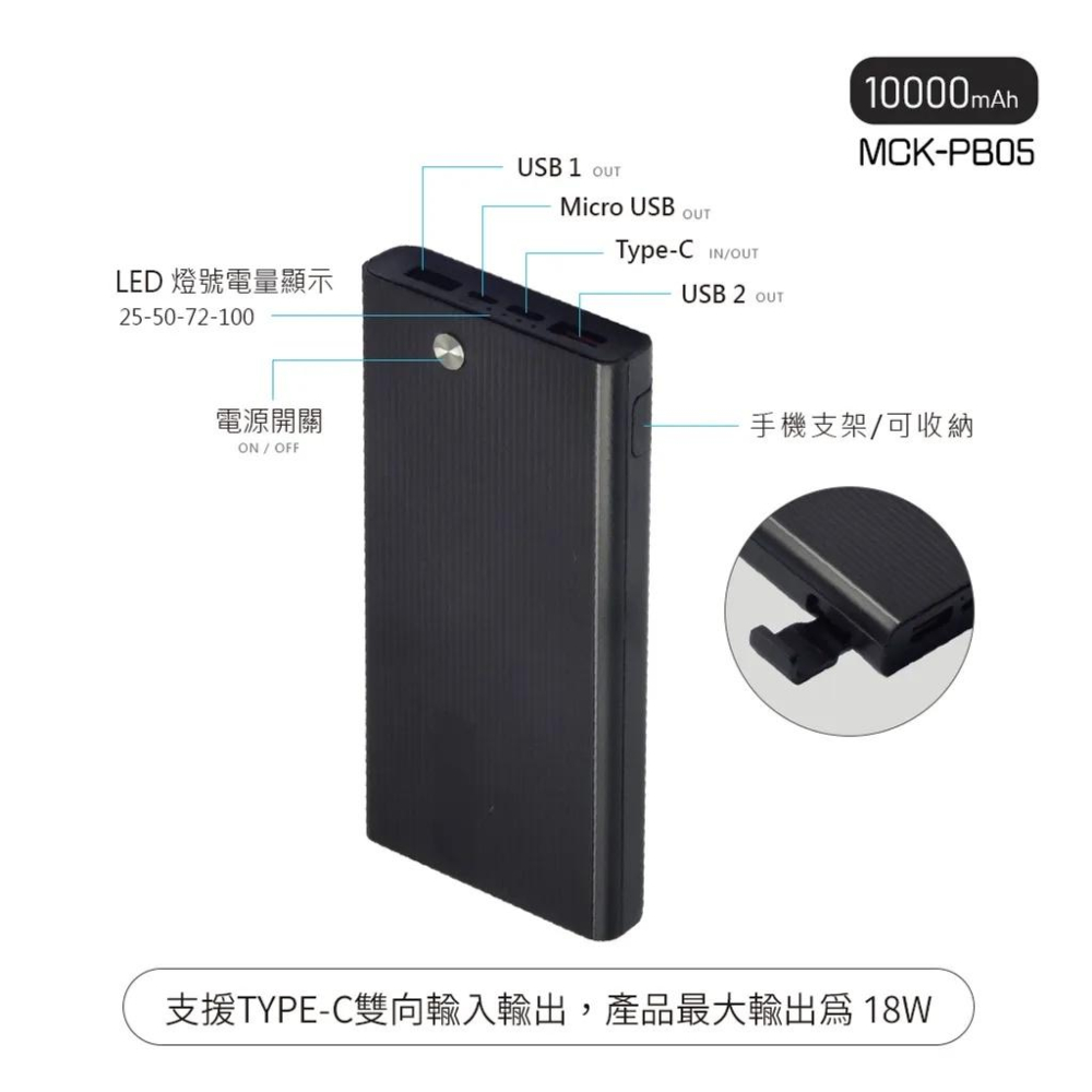 18W行動電源手機支架10000mah【緣屋百貨】天天出貨 台灣製PB05手機支架 手機架 追劇神器 懶人架手機架行動充-細節圖6