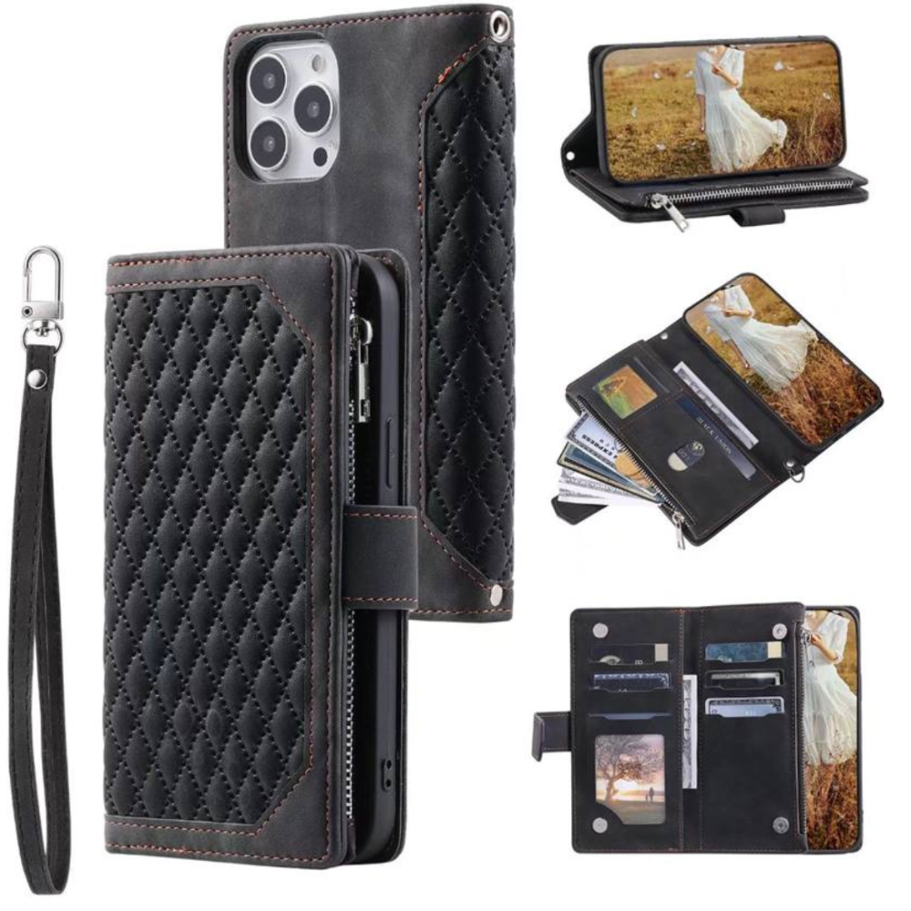 005款格子拉鍊帶短繩手機皮套Iphone11/12 ( Mini / iPhone / Pro / Pro Max)-細節圖2