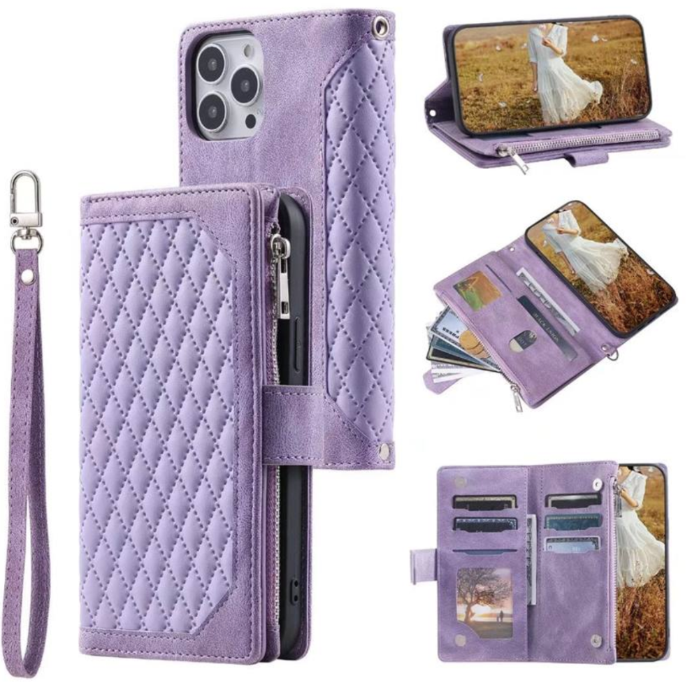 005款格子拉鍊帶短繩手機皮套Iphone11/12 ( Mini / iPhone / Pro / Pro Max)-細節圖5