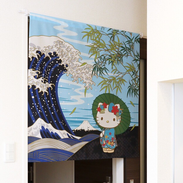 日本製COSMOS三麗鷗凱蒂貓HelloKitty門簾窗簾日本風景夏85X90-細節圖8