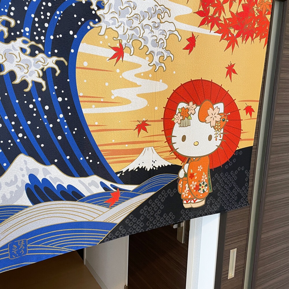 日本製COSMOS三麗鷗凱蒂貓HelloKitty門簾窗簾日本風景秋85X90-細節圖4