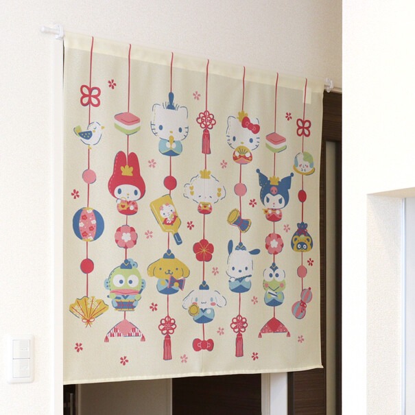 日本製COSMOS三麗鷗凱蒂貓HelloKitty門簾窗簾三麗鷗人物吊娃娃85X90-細節圖8