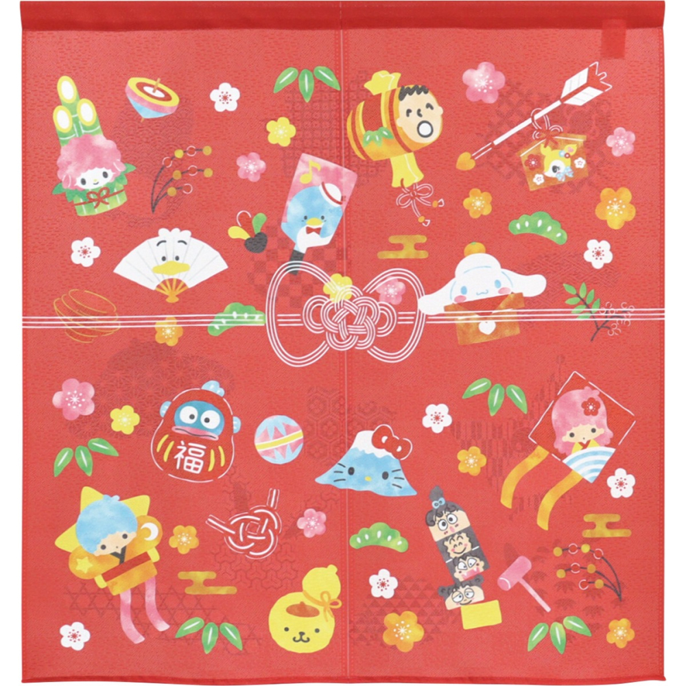 日本製COSMOS三麗鷗凱蒂貓HelloKitty門簾窗簾新年85X90-細節圖2