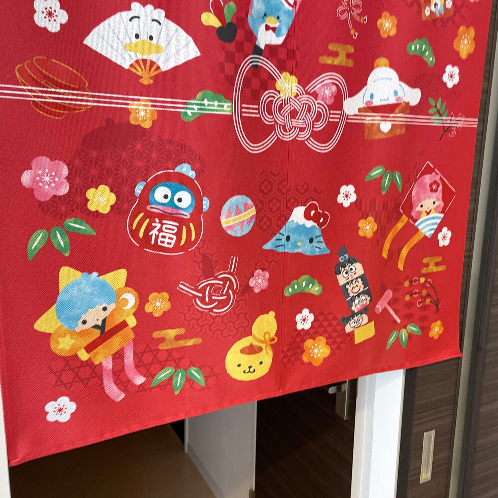 日本製COSMOS三麗鷗凱蒂貓HelloKitty門簾窗簾新年85X90-細節圖4