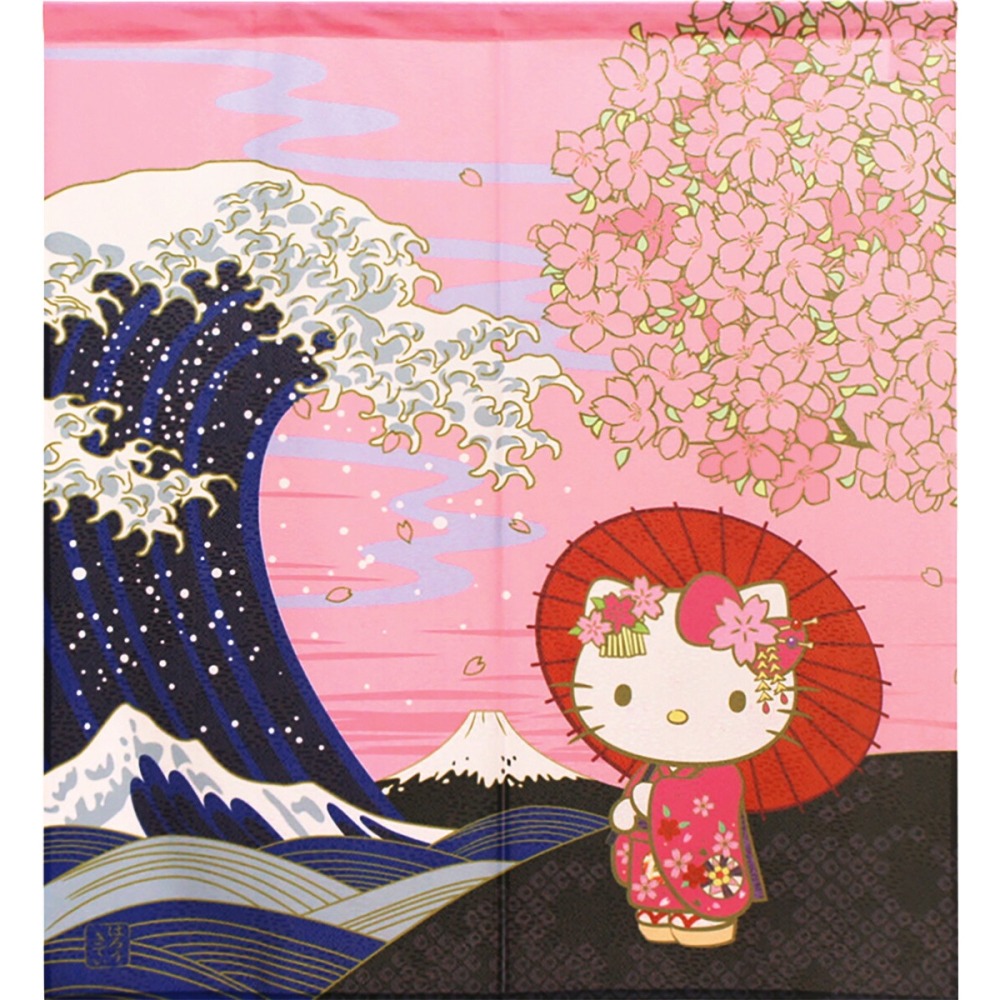 日本製COSMOS三麗鷗凱蒂貓HelloKitty門簾窗簾日本風景85X90-細節圖2