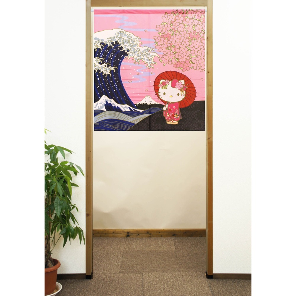 日本製COSMOS三麗鷗凱蒂貓HelloKitty門簾窗簾日本風景85X90-細節圖4