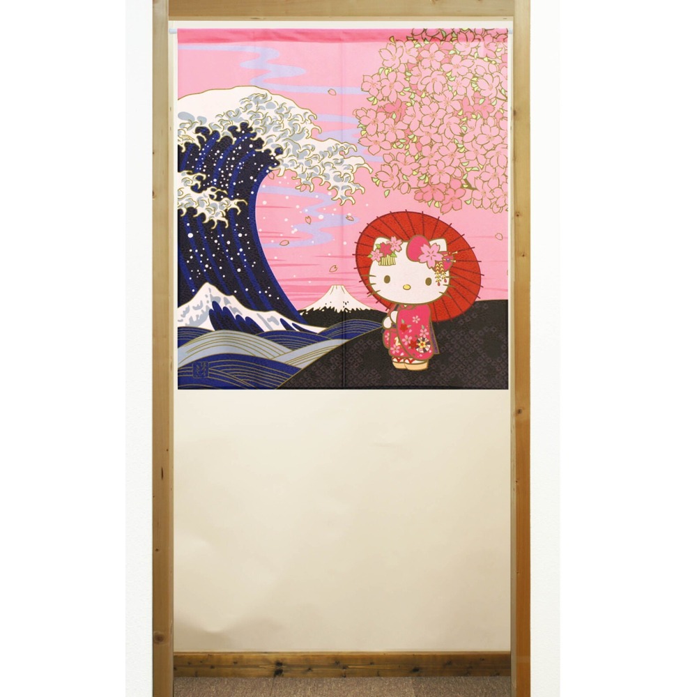 日本製COSMOS三麗鷗凱蒂貓HelloKitty門簾窗簾日本風景85X90-細節圖5