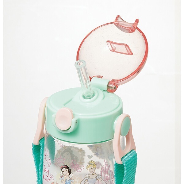 日本Skater兒童透明吸管水壺公主 23年式 迪士尼 一鍵式開啟 外出水杯 480ML 付肩帶-細節圖2