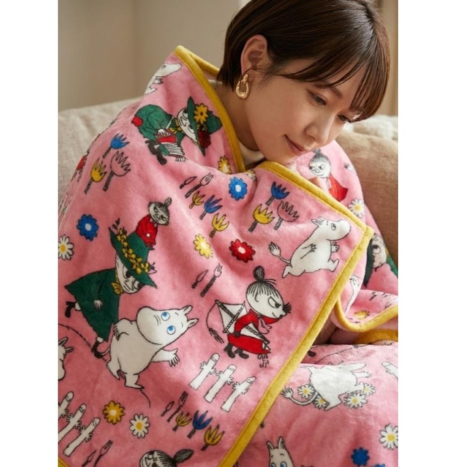 日本 正版 Moomin 姆明 嚕嚕米 魯魯咪 小不點 花朵 花卉 珊瑚絨 蓋毯 毛毯 毯子 披肩毯 被子 保溫 保暖-細節圖4