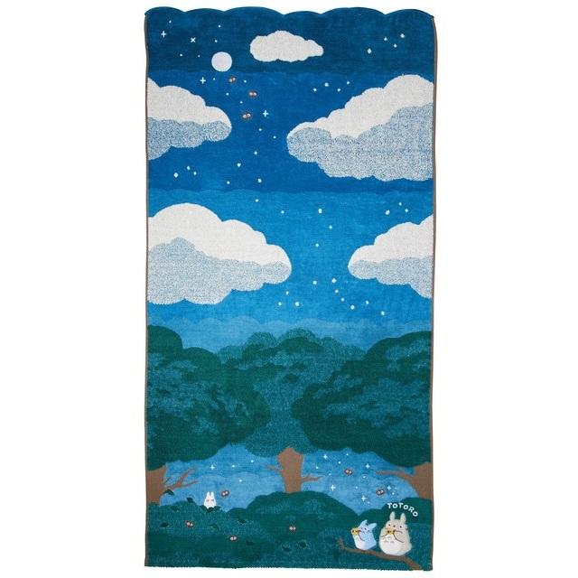 日本 Marushin 吉卜力 龍貓 浴巾 月夜之晚 60 120 夜光效果 龍貓吹笛子 小白 小藍龍貓-細節圖2