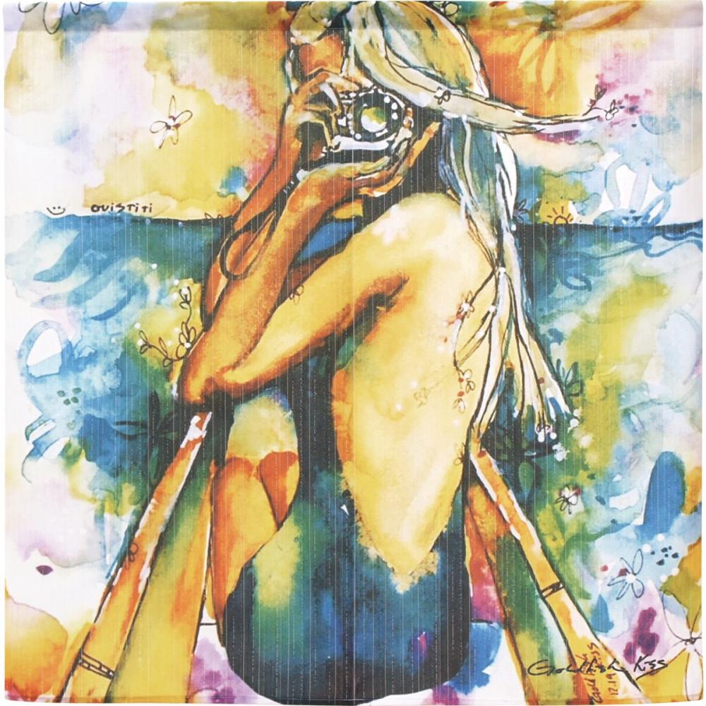 日本製 金魚 水彩 花 風格 居家裝飾 裝飾 擺飾 門簾 短門簾 短簾 窗簾 門簾一片式 交換禮物 聖誕節 生日禮物-細節圖2