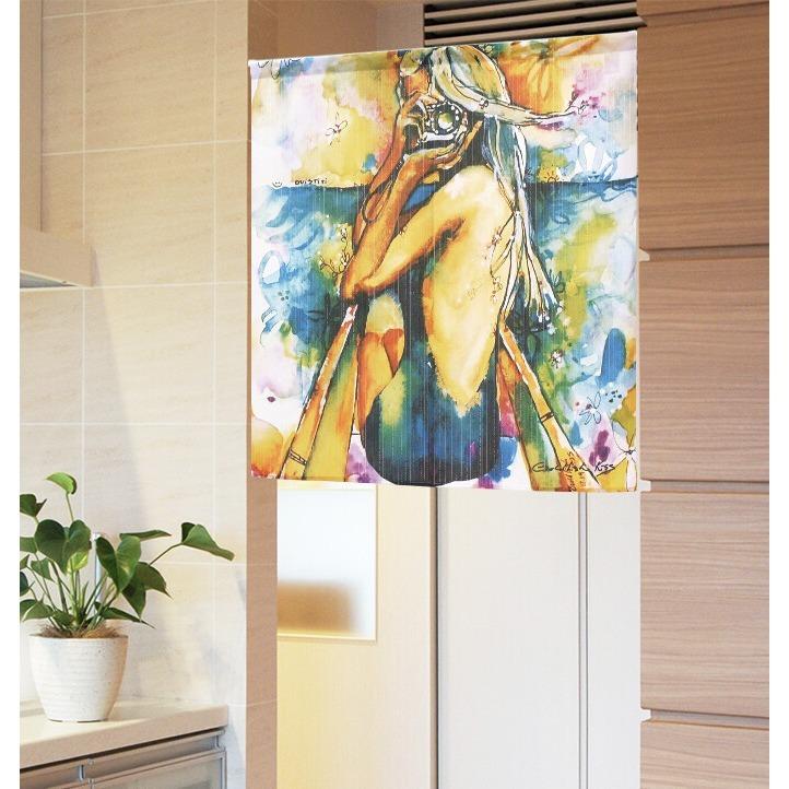 日本製 金魚 水彩 花 風格 居家裝飾 裝飾 擺飾 門簾 短門簾 短簾 窗簾 門簾一片式 交換禮物 聖誕節 生日禮物-細節圖5