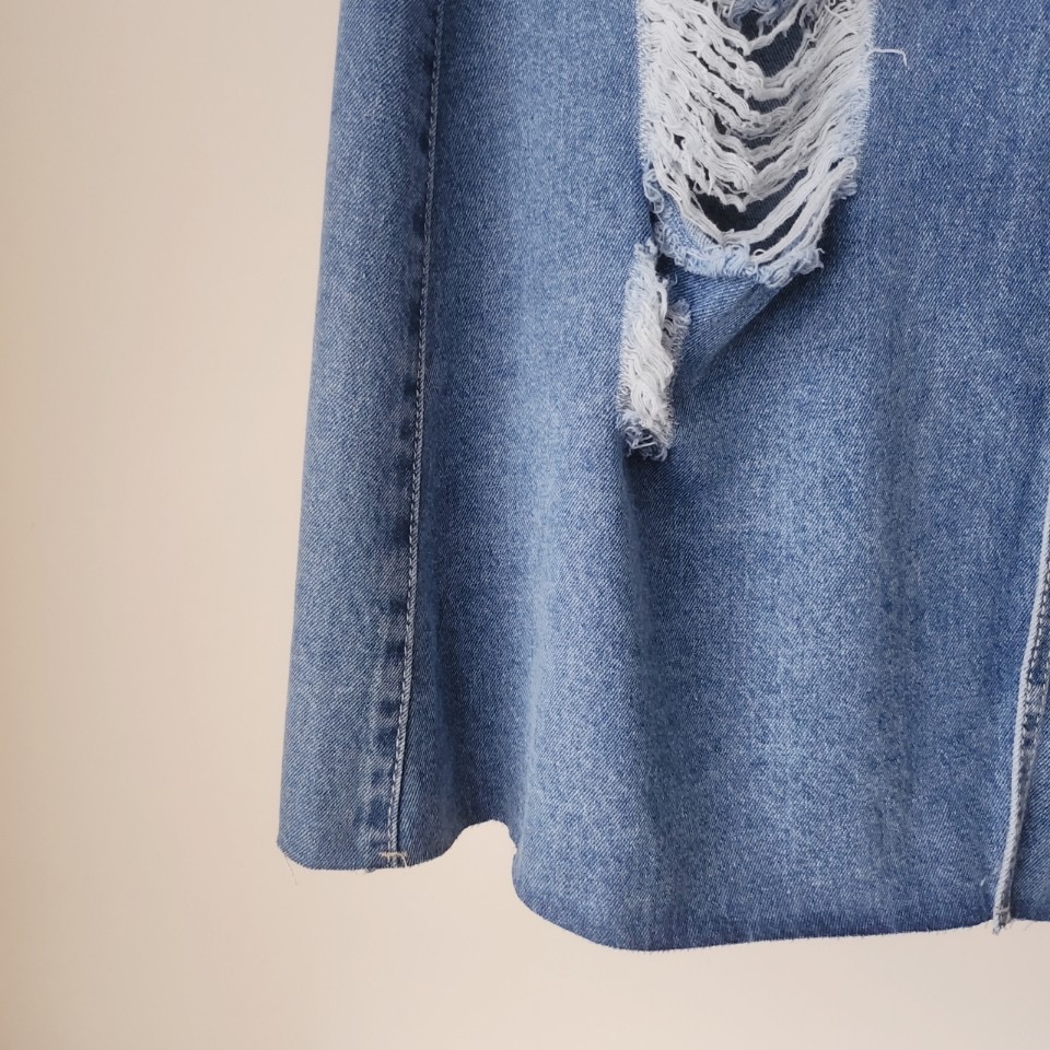 率性風格牛仔長裙💫爪破單寧長裙-細節圖8