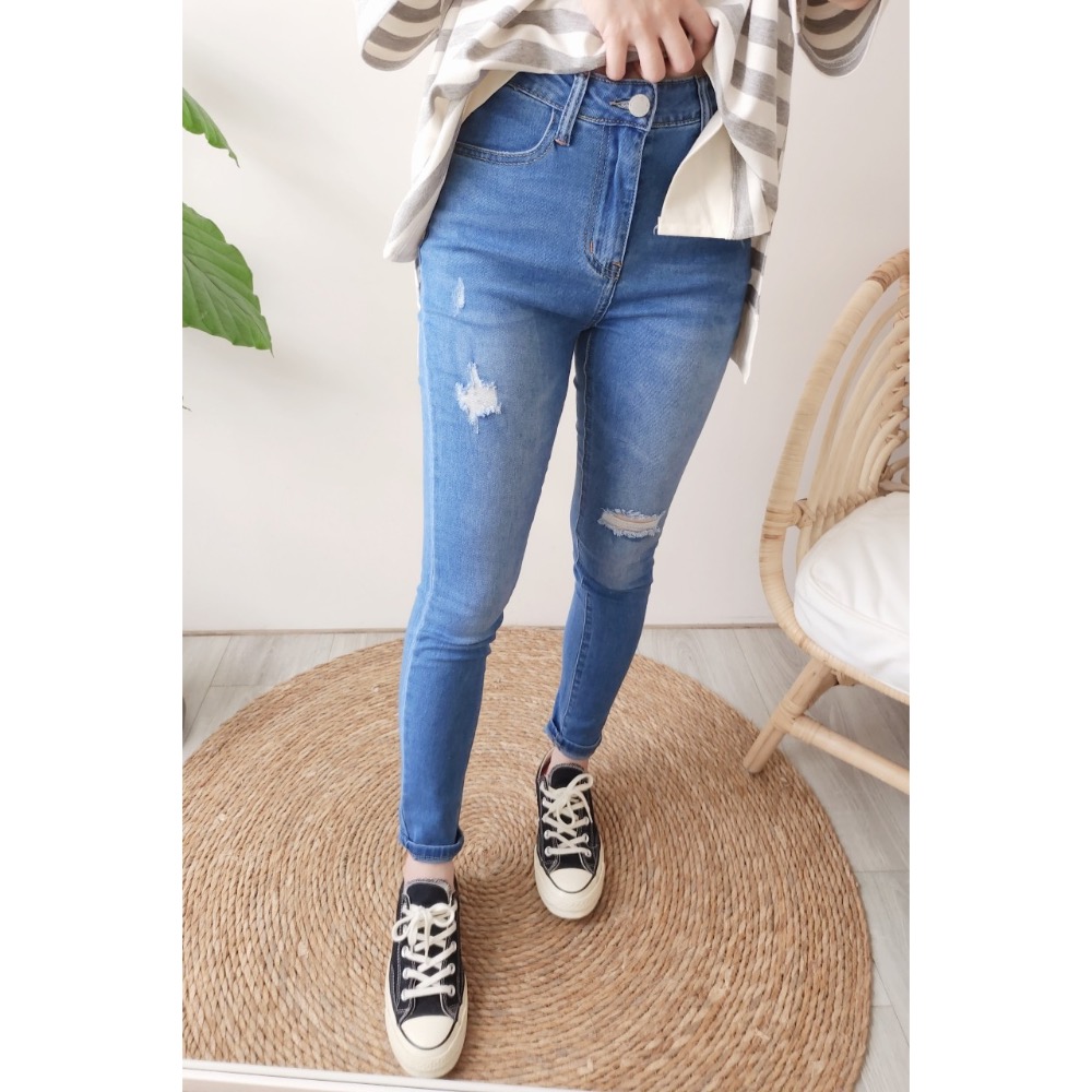 🌟美型靓🌟 顯瘦棉彈窄管破褲💫自由穿搭好看有型💯-細節圖2