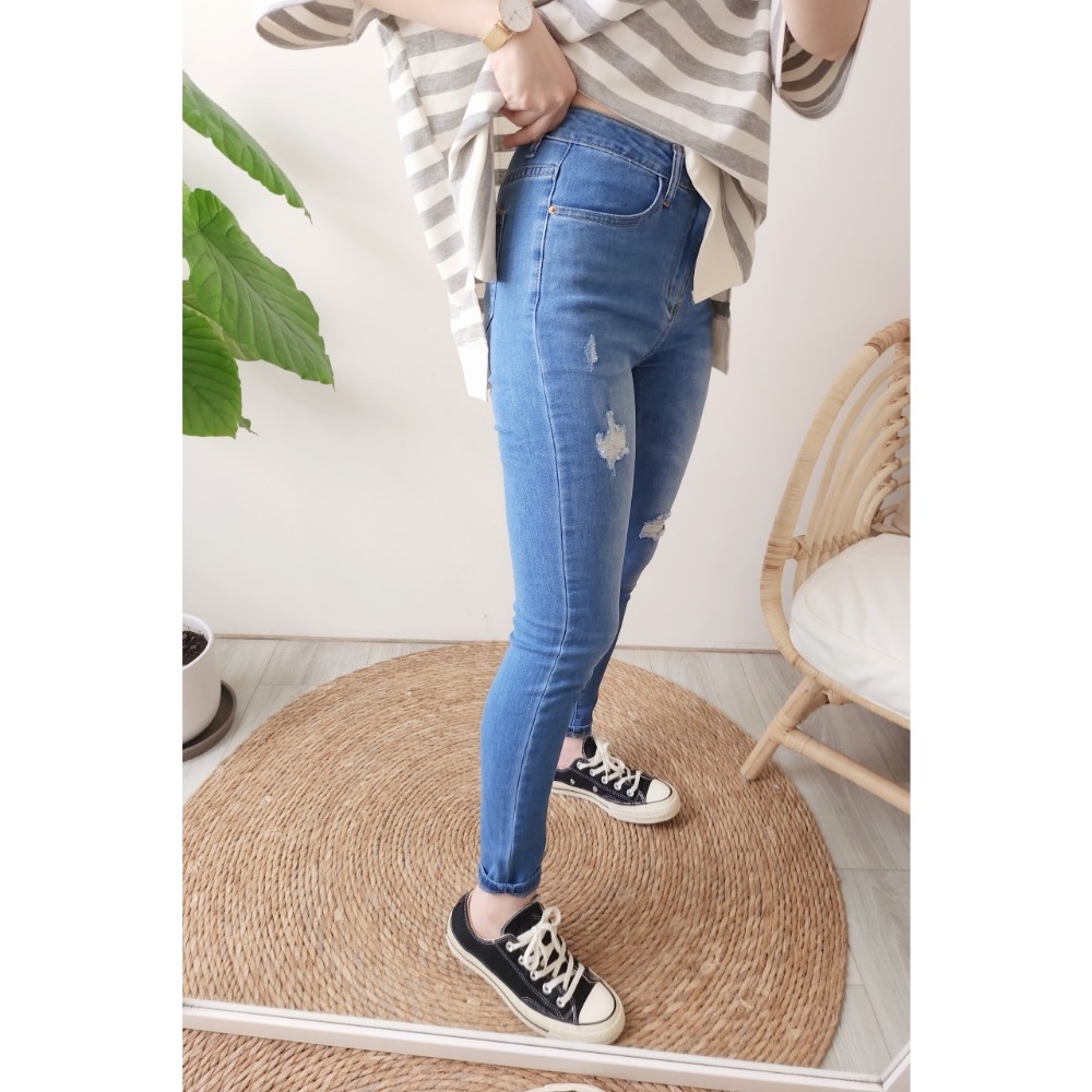 🌟美型靓🌟 顯瘦棉彈窄管破褲💫自由穿搭好看有型💯-細節圖3