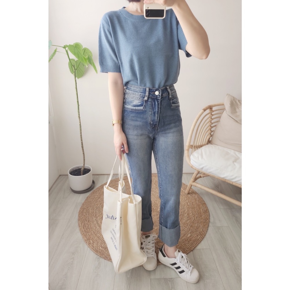 🌟街頭風🌟 牛仔復古褲腳反折款✅個性男朋友褲 老爺褲💯-細節圖3