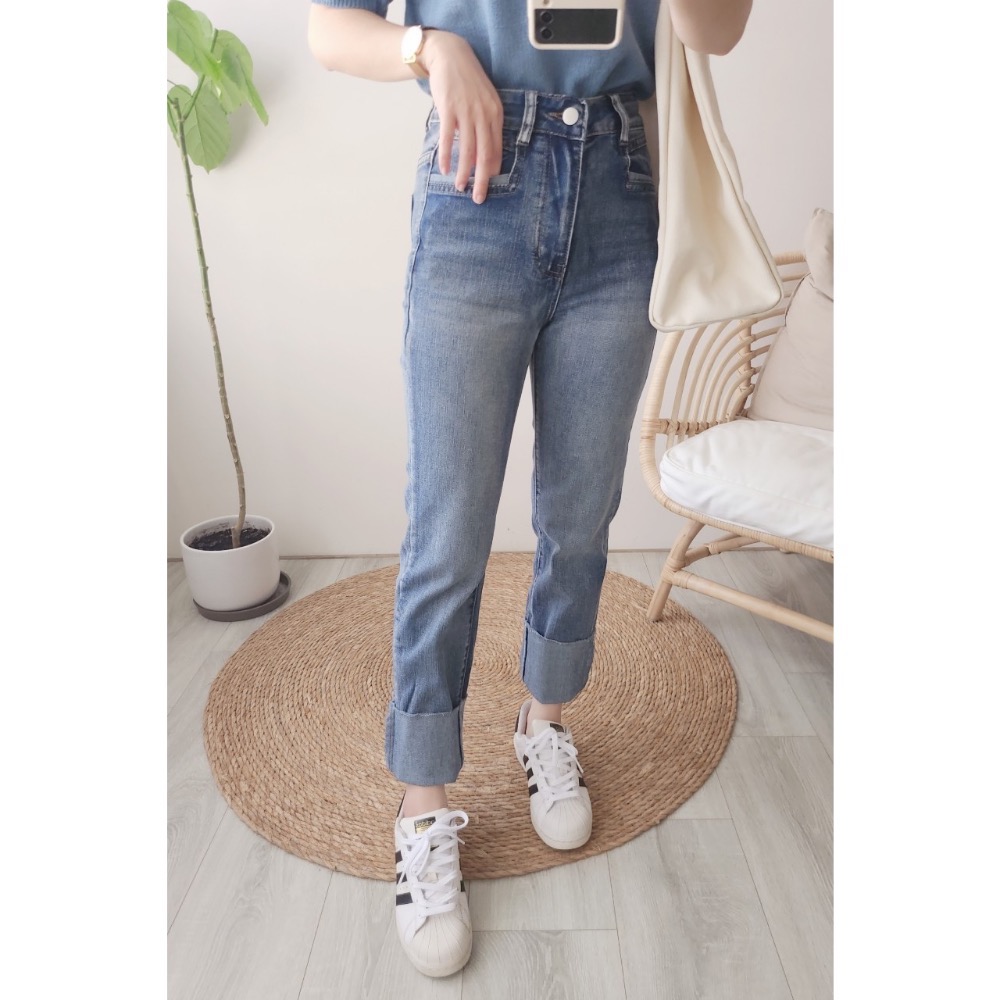 🌟街頭風🌟 牛仔復古褲腳反折款✅個性男朋友褲 老爺褲💯-細節圖4