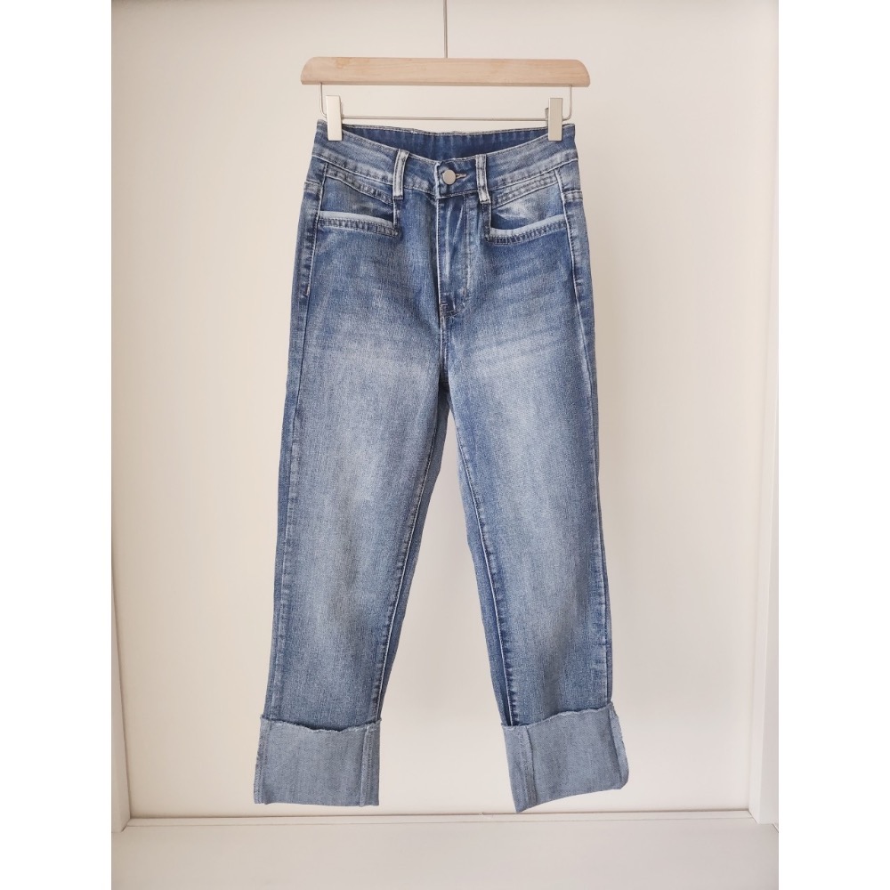 🌟街頭風🌟 牛仔復古褲腳反折款✅個性男朋友褲 老爺褲💯-細節圖5