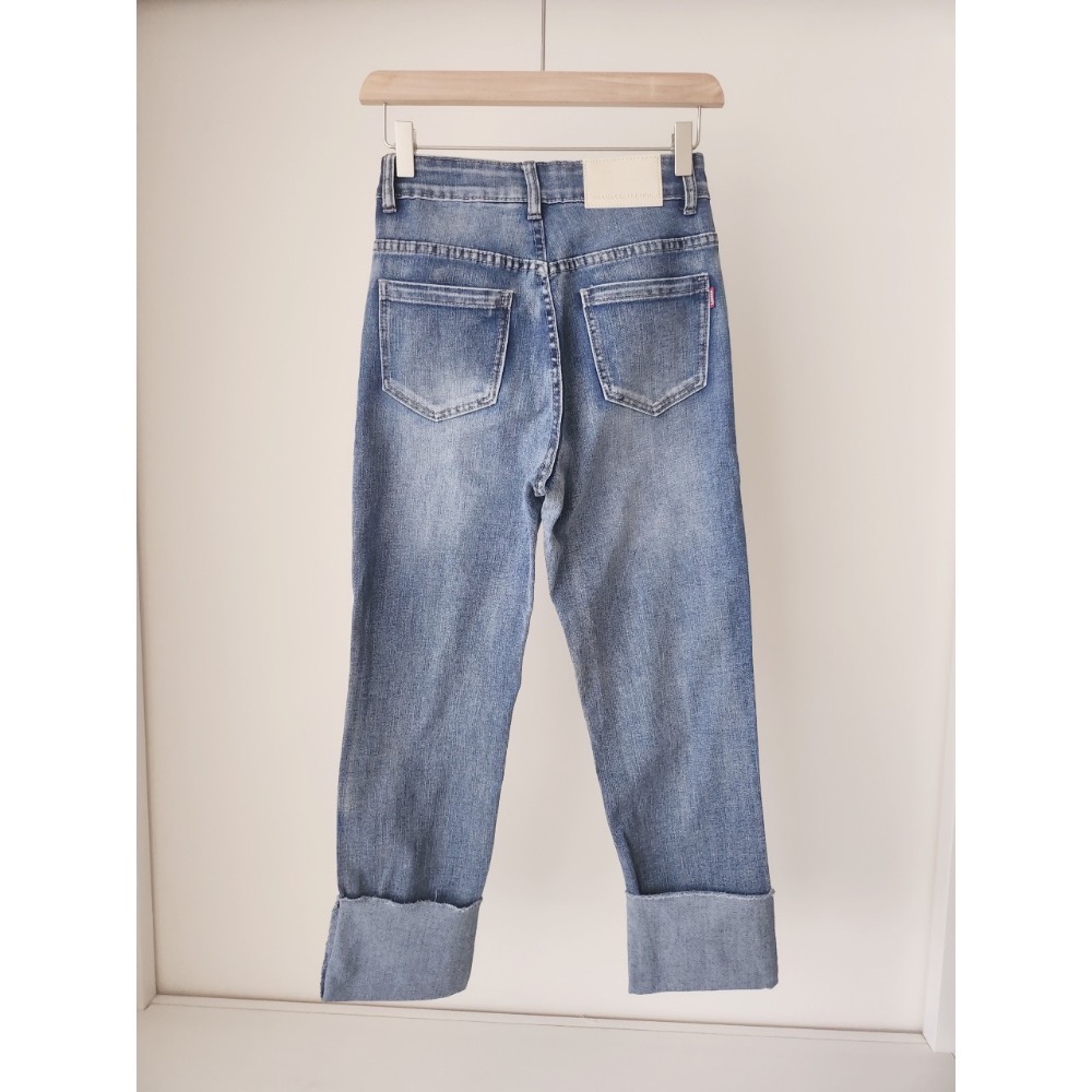 🌟街頭風🌟 牛仔復古褲腳反折款✅個性男朋友褲 老爺褲💯-細節圖6