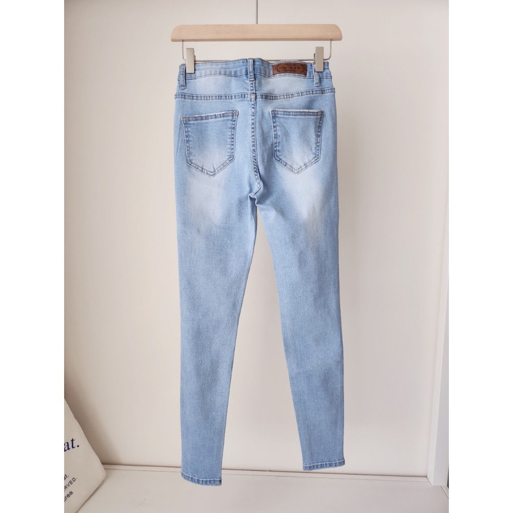 🌟時尚單品🌟 棉彈刷白搞破✅修身顯瘦牛仔褲 窄直褲💯-細節圖6