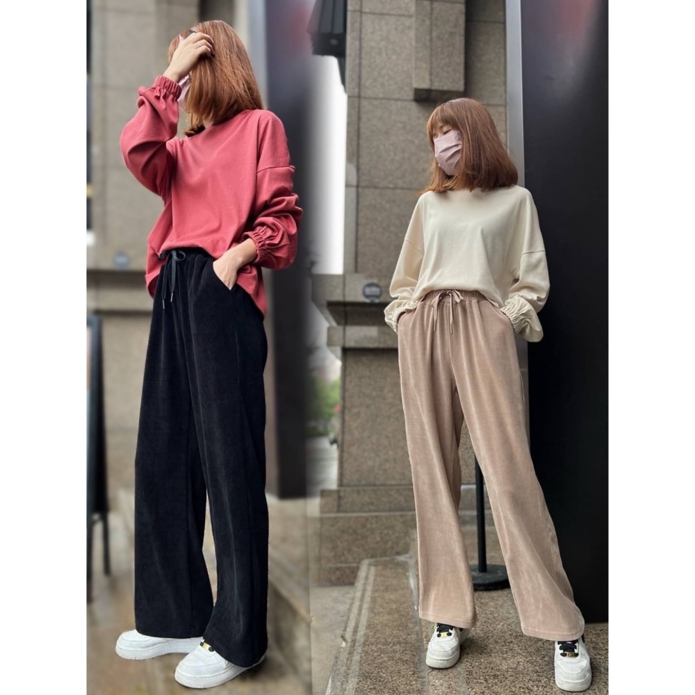 🌟暖暖上市🌟 微光燈芯絨寬闊落地褲✅舒適輕鬆好穿搭💯-細節圖3