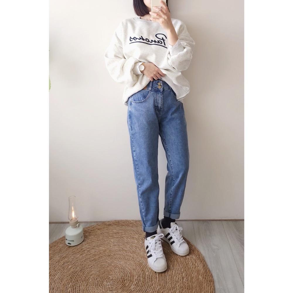 🌟極緻街頭🌟 雙釦彈力淺刷色💫牛仔哈倫褲 老爺褲 男朋友褲💯-細節圖2