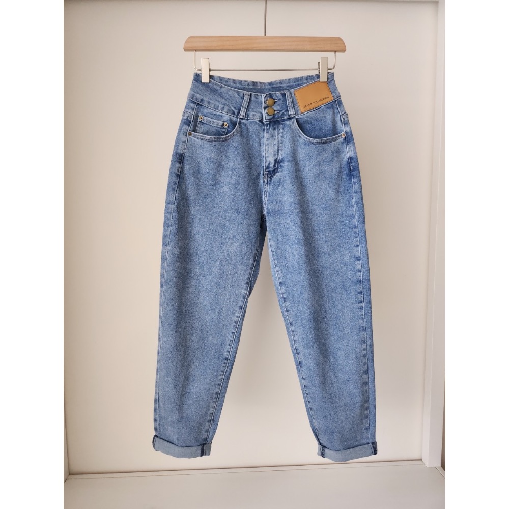 🌟極緻街頭🌟 雙釦彈力淺刷色💫牛仔哈倫褲 老爺褲 男朋友褲💯-細節圖4